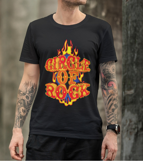 Circle Of Rock Flaming Typography T-Shirt