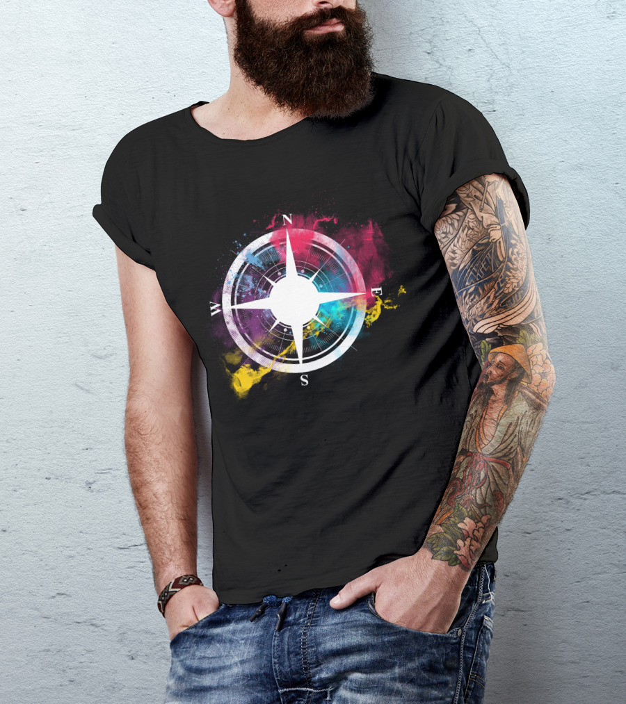 Compass Adventure North South East West Vibrant Color Splash T-Shirt