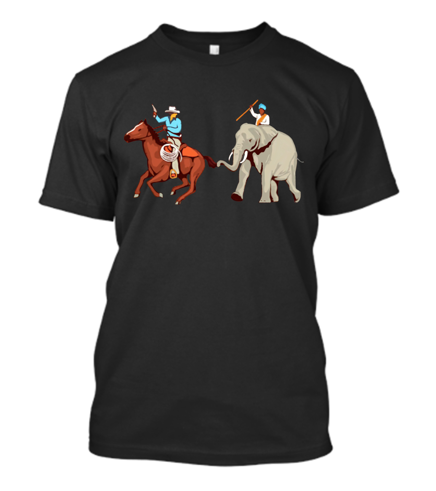 Cowboys Versus Indian Elephant Rider: Western Meets Eastern Adventure T-Shirt