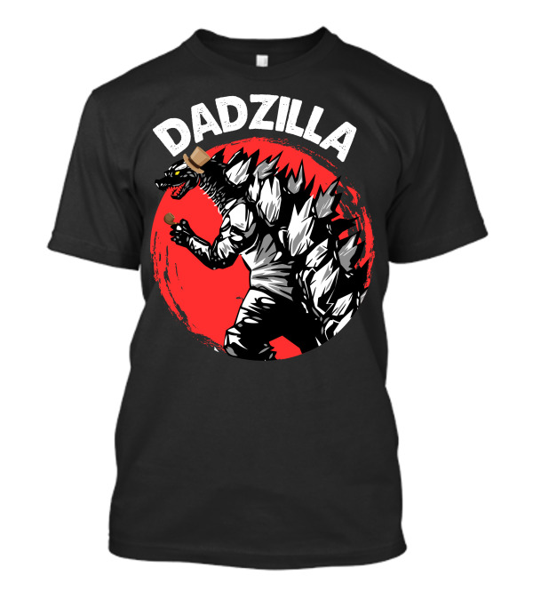 Dadzilla Kaiju Monster Holding Beer With Red Sun Background T-Shirt