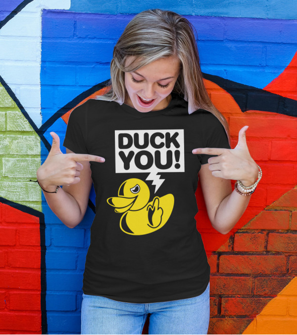 DUCK YOU Fun Yellow Duck Middle Finger Gesture T-Shirt
