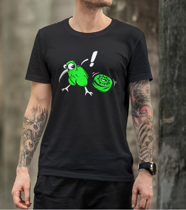 Kiwi Bird With Surprised Expression And Rolling Sliced Kiwi Fruit T-Shirt