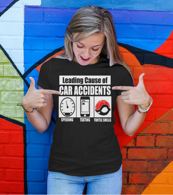 Leading Cause Of Car Accidents Speeding Texting Turtle Shells T-Shirt