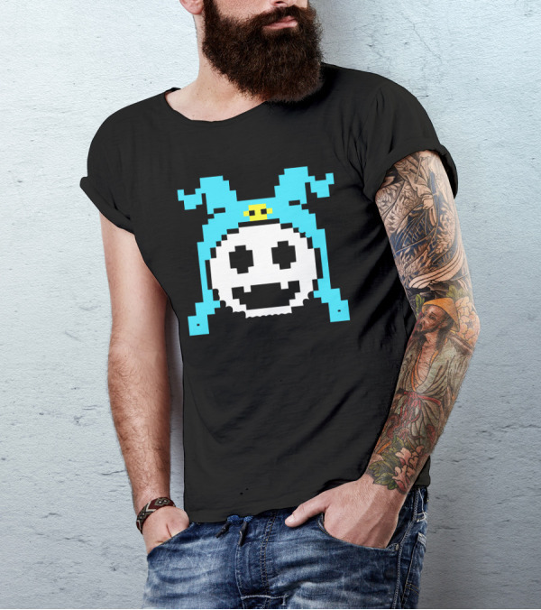 Megami Jack Frost Pixel Art Blue Hat Smiling Face T-Shirt