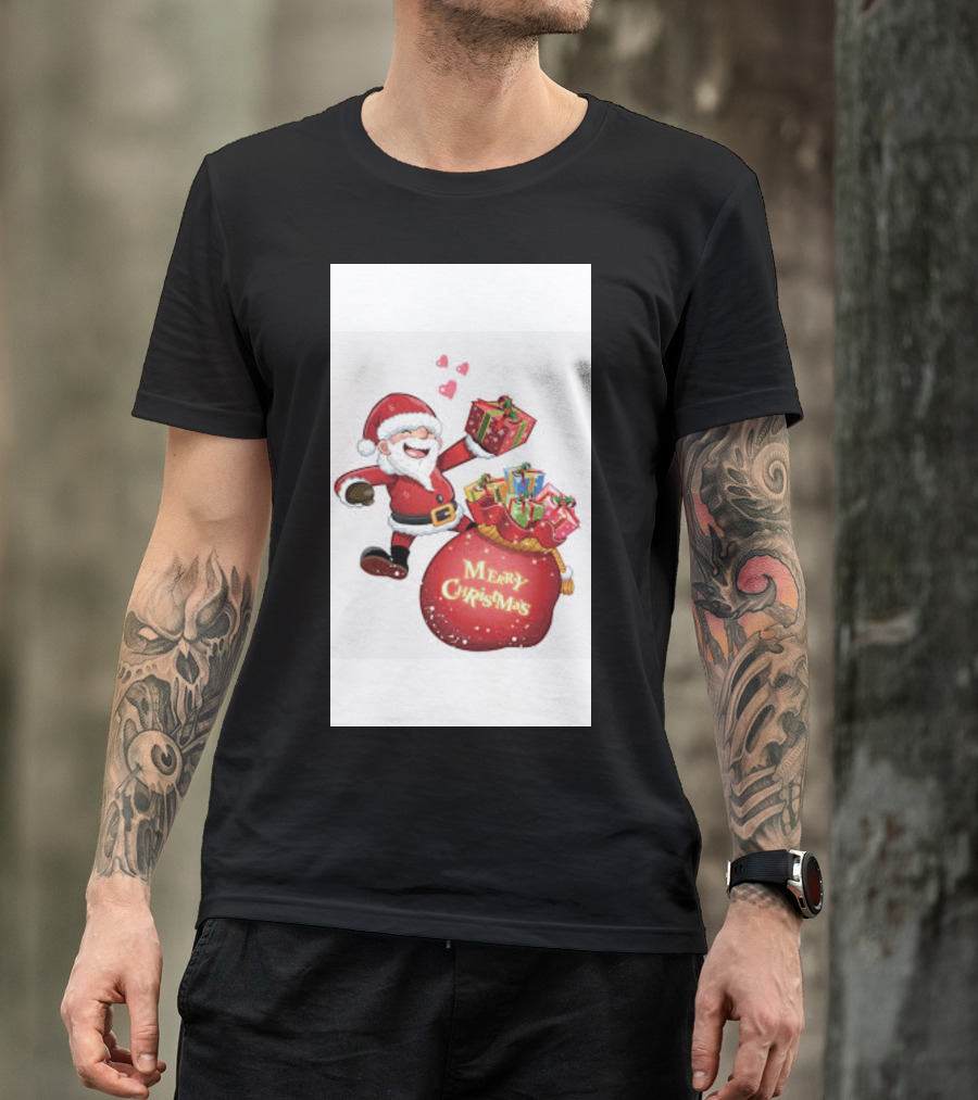 Merry Christmas Santa With Gifts And Hearts T-Shirt