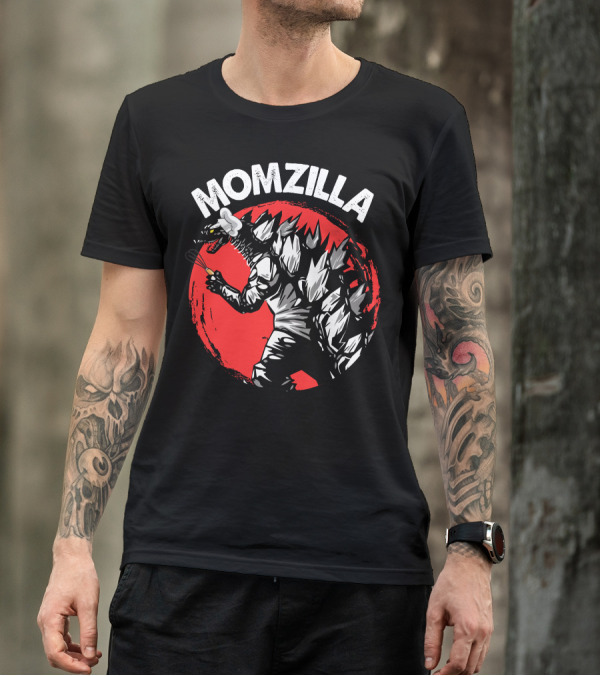 MOMZILLA Kaiju Monster With Curlers In Front Of Red Circle T-Shirt