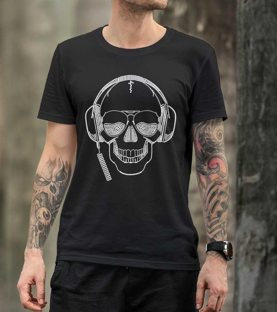 Pearl Skull Headphones Music Beads T-Shirt