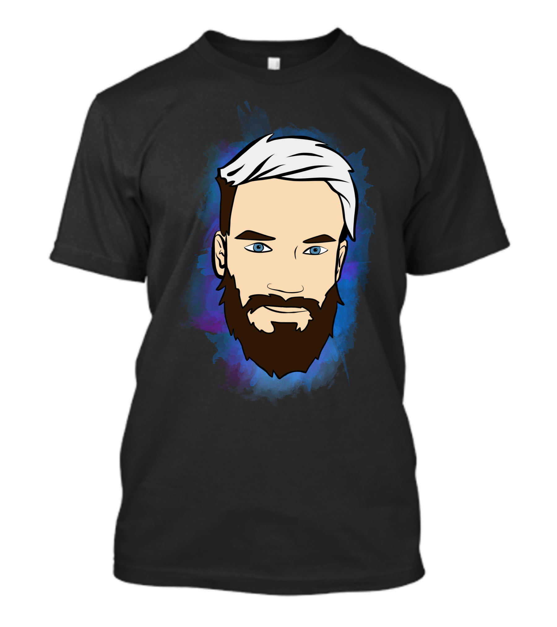 Pewdiepie Iconic Face Cartoon Style White Hair Blue Eyes Beard T-Shirt