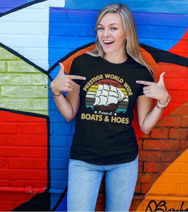 Prestige World Wide Present Boats And Hoes Vintage Sailboat Retro Stripes T-Shirt