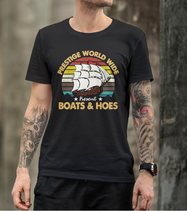 Prestige World Wide Present Boats And Hoes Vintage Sailboat Retro Stripes T-Shirt