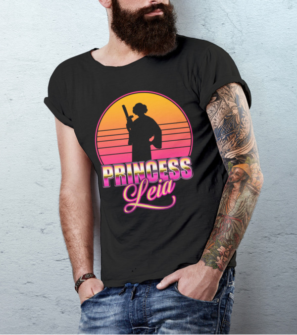 Princess Leia Sunset Silhouette Vaporwave T-Shirt