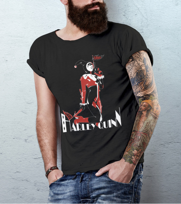 Harley Quinn Joker Jester Bang Comic Villain Costume T-Shirt