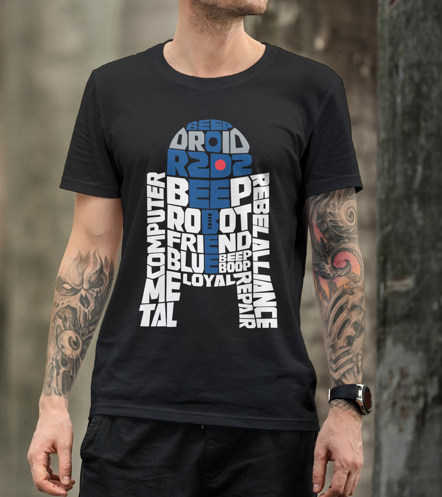 R2D2 Droid Typography Beep Boop Rebel Alliance Repair Computer Robot Friend Loyal Blue Metal T-Shirt