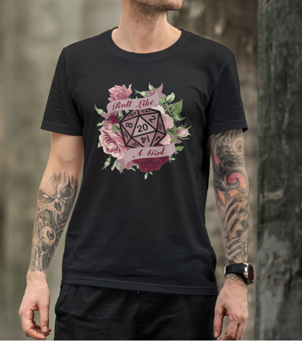 Roll Like A Girl D20 Floral Roses T-Shirt