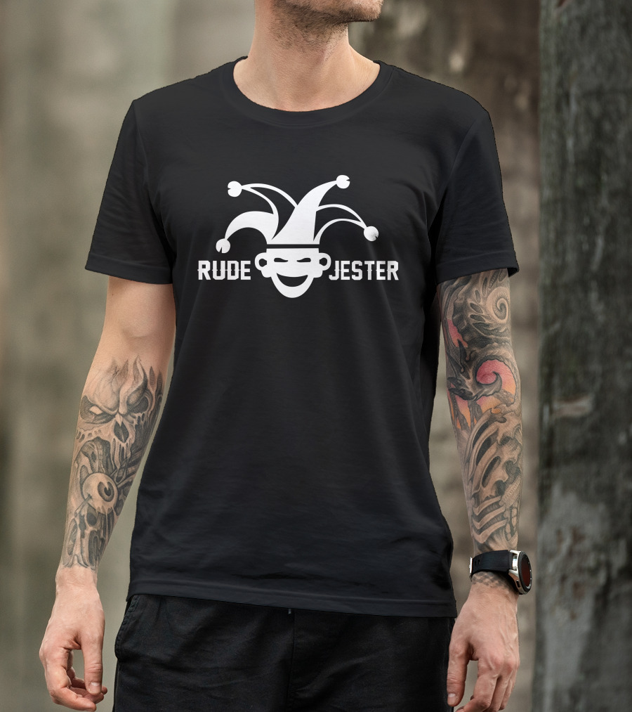 Rude Jester Bold Black And White Joker Emblem T-Shirt