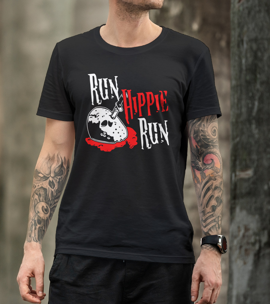Run Hippie Run Friday The 13th Mask Blood Horror T-Shirt