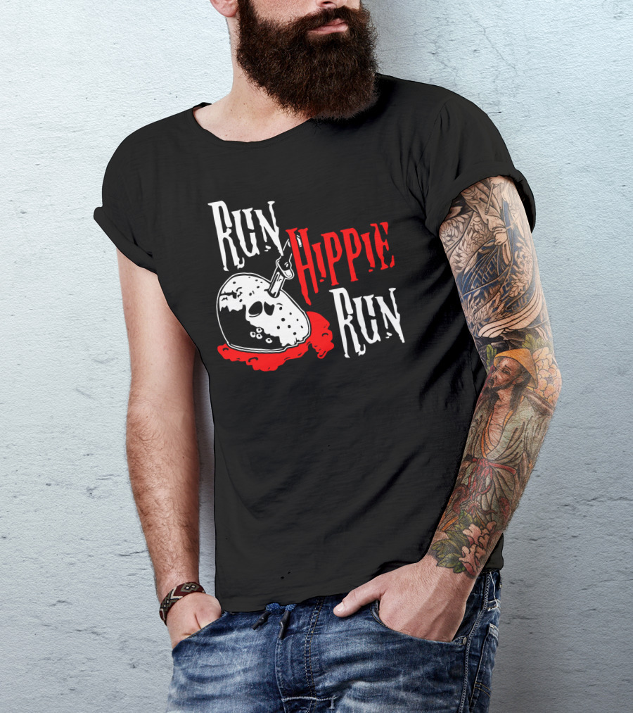Run Hippie Run Friday The 13th Mask Blood Horror T-Shirt