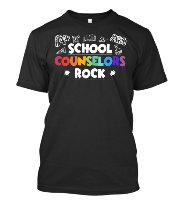 School Counselors Rock Colorful A+ ABC Icons T-Shirt