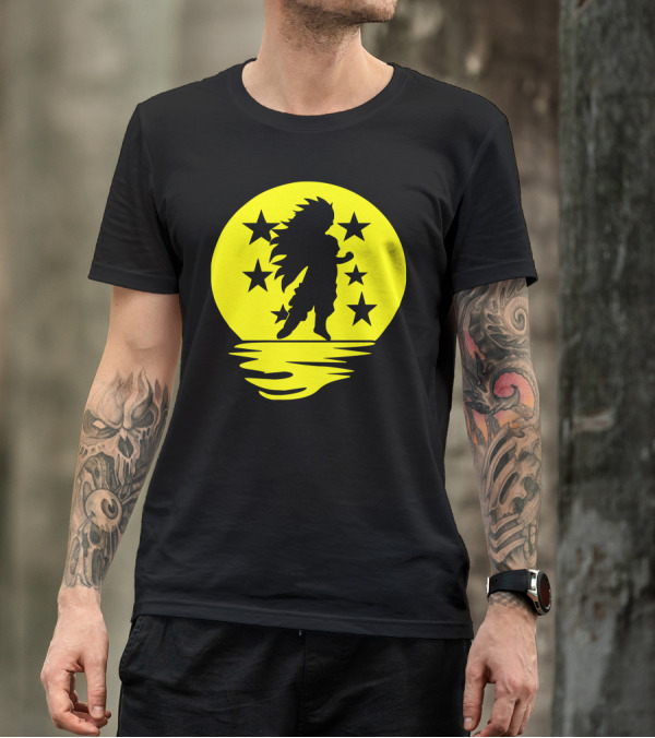 Super Saiyajin Silhouette With Dragonball Stars Moonlit Scene T-Shirt
