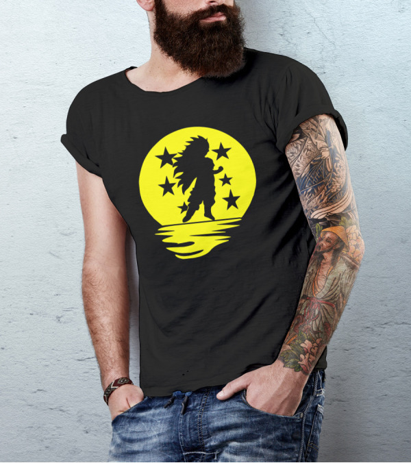Super Saiyajin Silhouette With Dragonball Stars Moonlit Scene T-Shirt