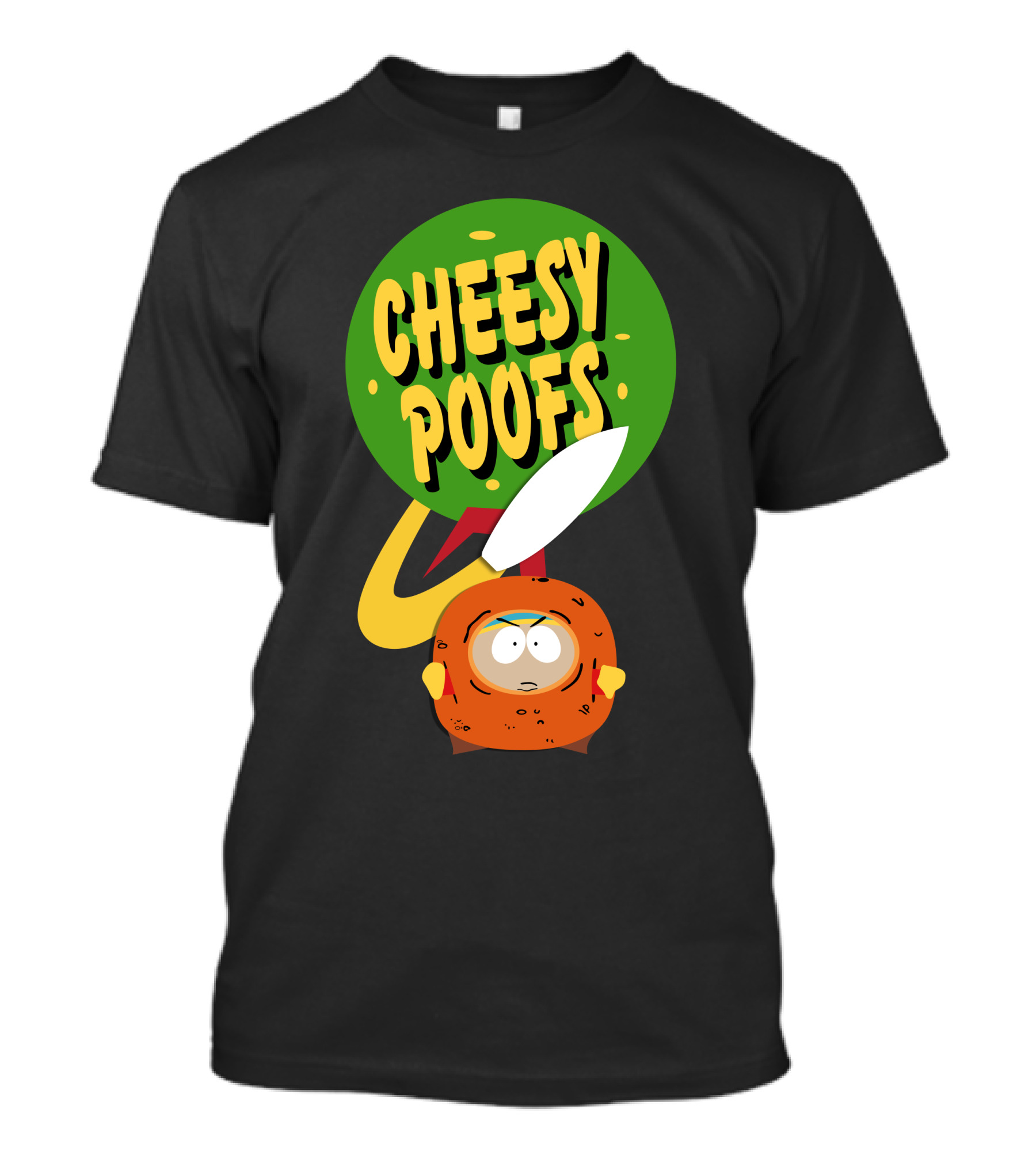 Cheesy Poofs Character With Green Circle And Knife T-Shirt