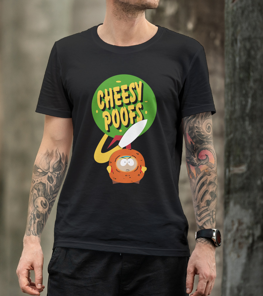 Cheesy Poofs Character With Green Circle And Knife T-Shirt