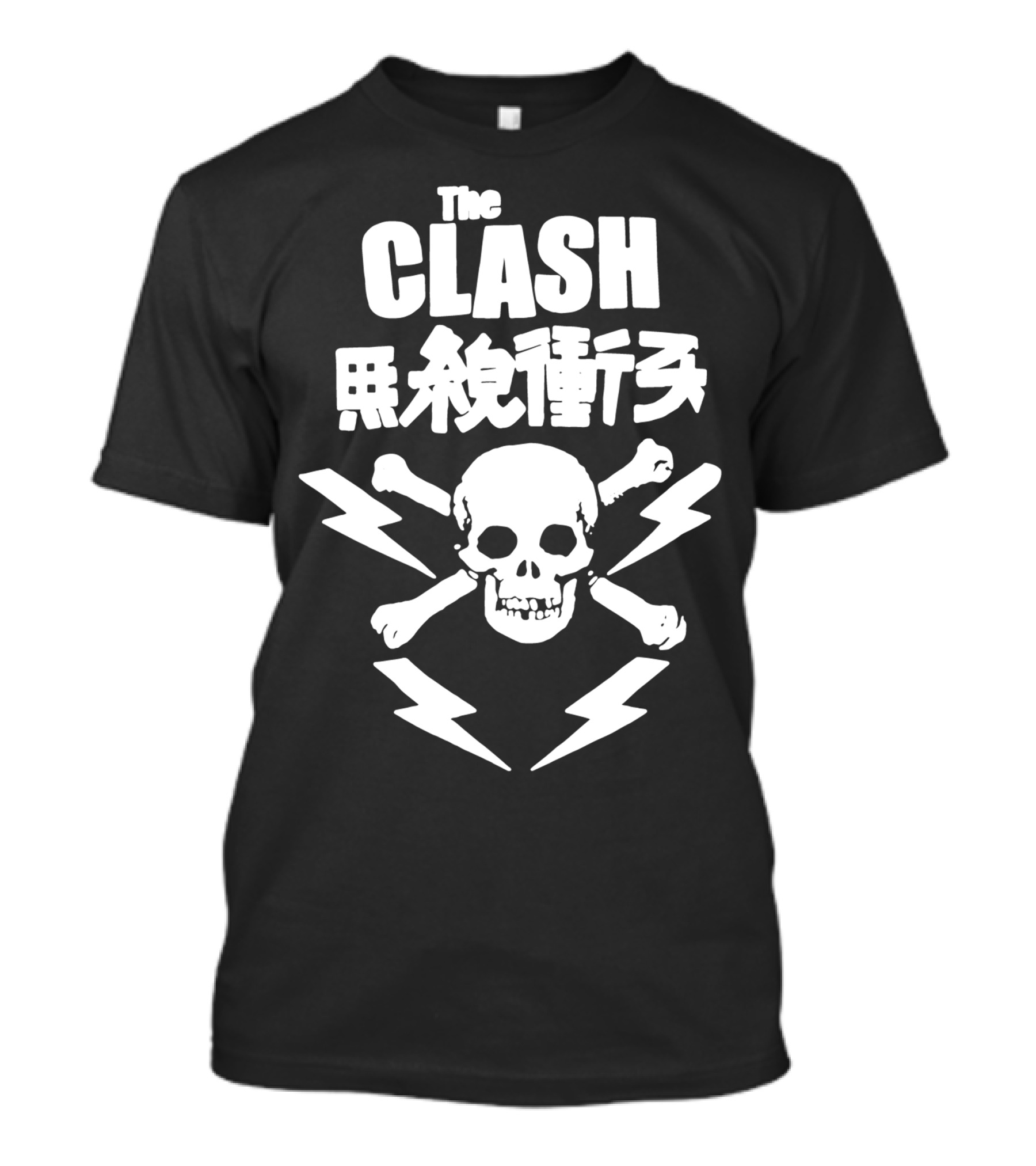 The Clash Punk Skull Crossbones Lightning Bolts Japanese Text T-Shirt