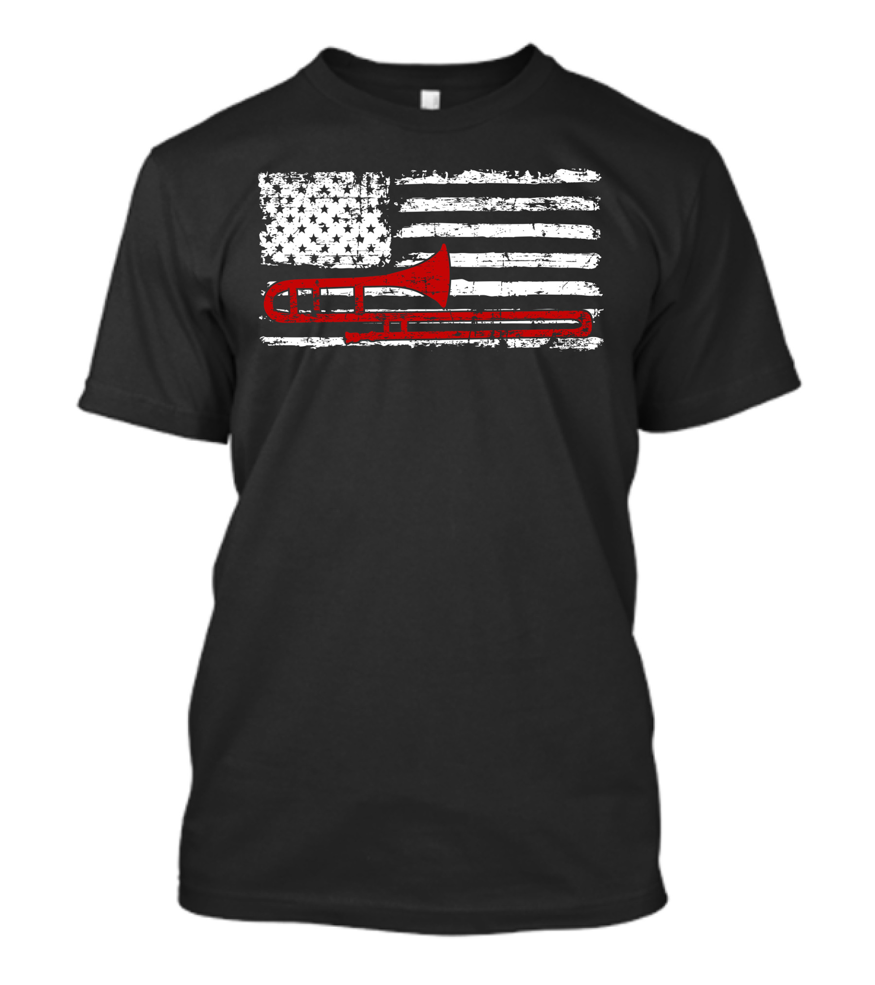 Trombone American Flag Distressed Red White Blue T-Shirt