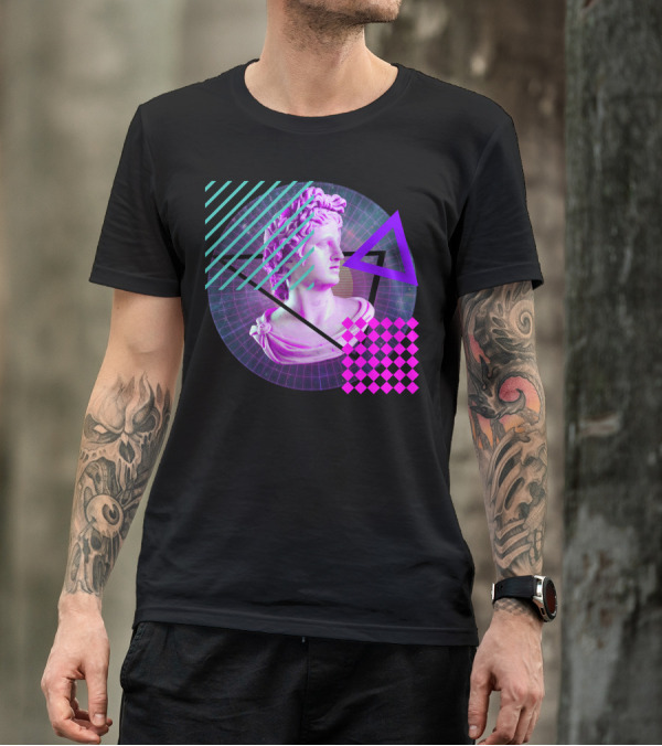 Vaporwave Rome Statue Retro Aesthetic Bust Triangles And Grid T-Shirt