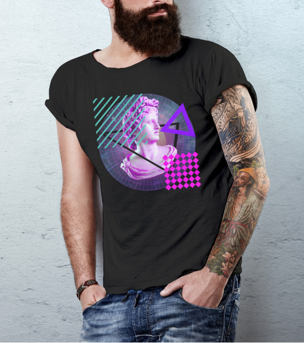 Vaporwave Rome Statue Retro Aesthetic Bust Triangles And Grid T-Shirt