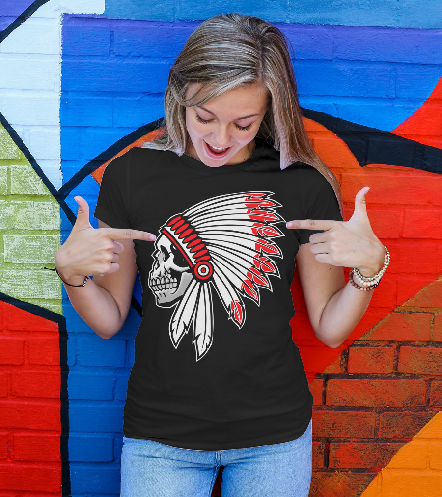Vector Indian Skull Chief Headdress T-Shirt