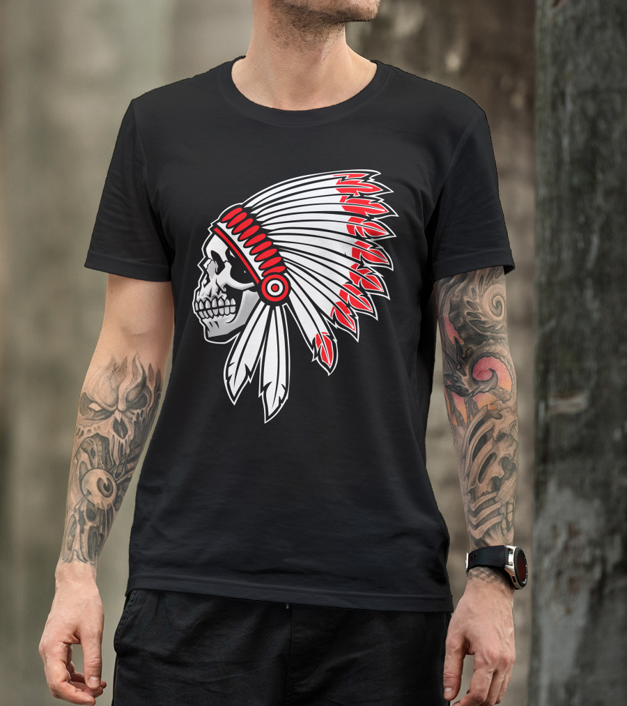 Vector Indian Skull Chief Headdress T-Shirt