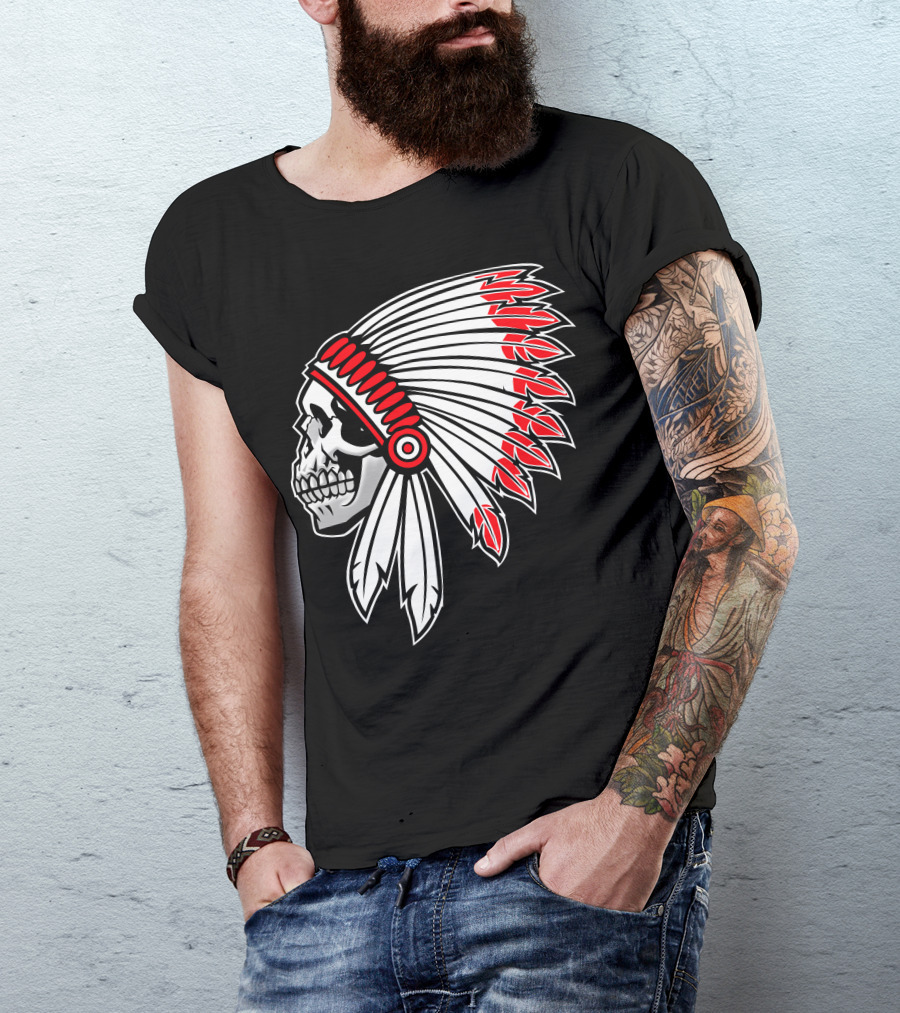 Vector Indian Skull Chief Headdress T-Shirt