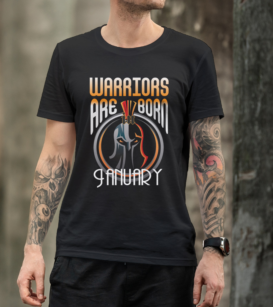 Warriors Are Born In January Spartan Helmet T-Shirt