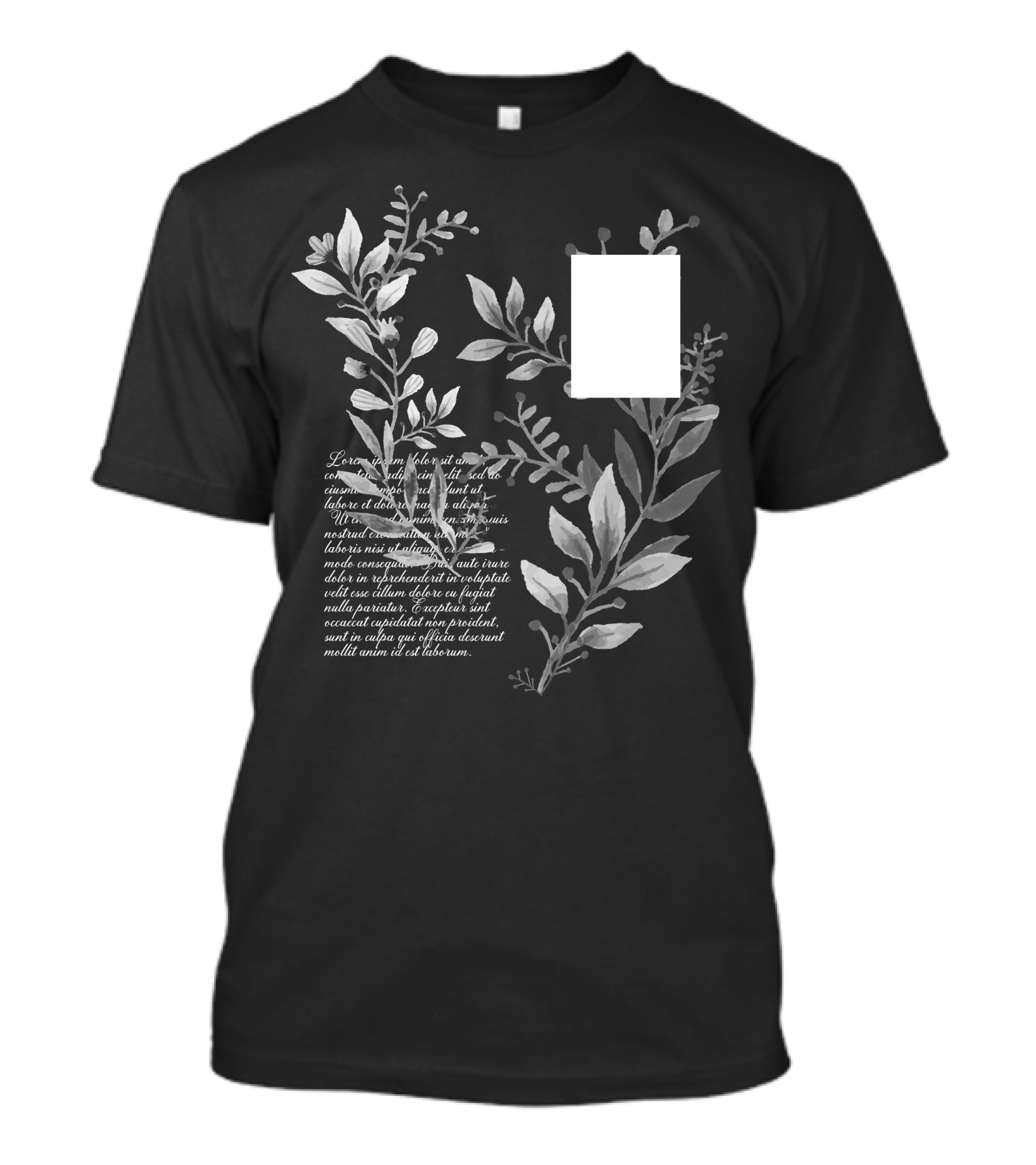 Watercolor Floral Gray On Dark Textured Script Background T-Shirt