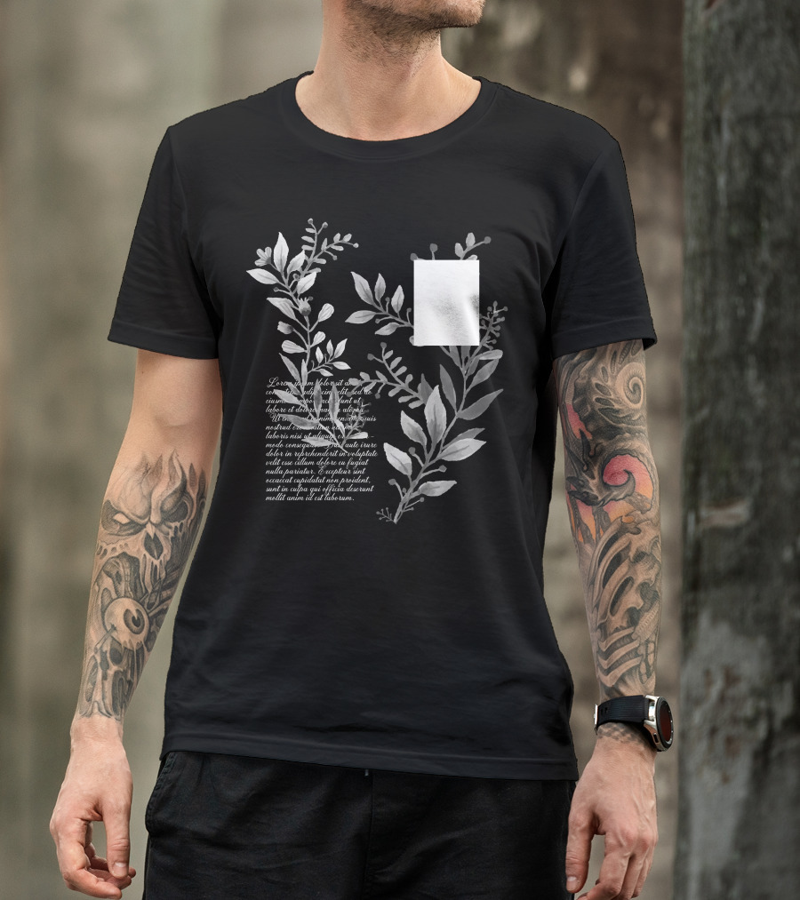 Watercolor Floral Gray On Dark Textured Script Background T-Shirt