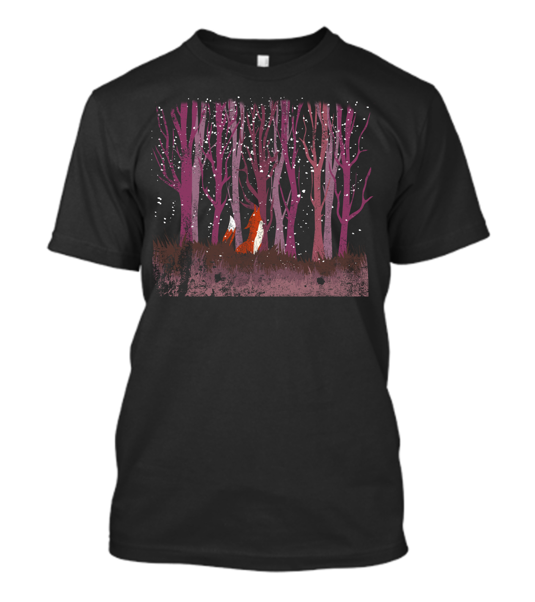 Winter Forest And Fox Amidst Snowy Purple Trees T-Shirt