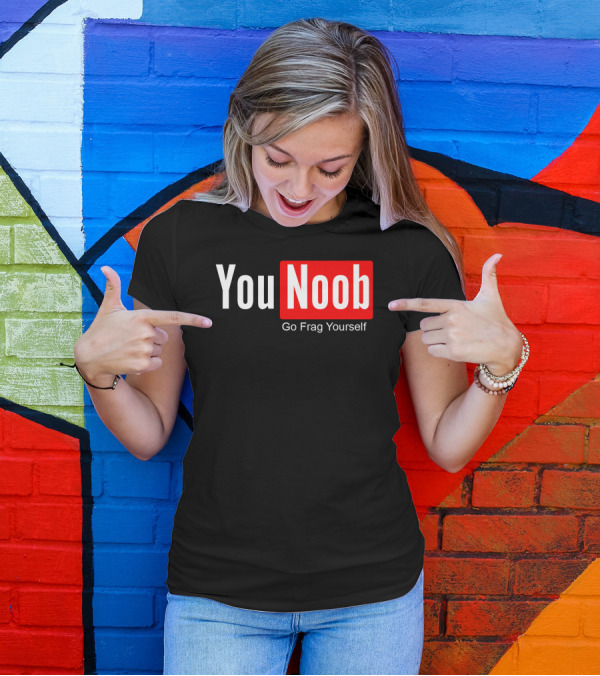 You Noob Go Frag Yourself Gaming Meme Parody Red Rectangle T-Shirt
