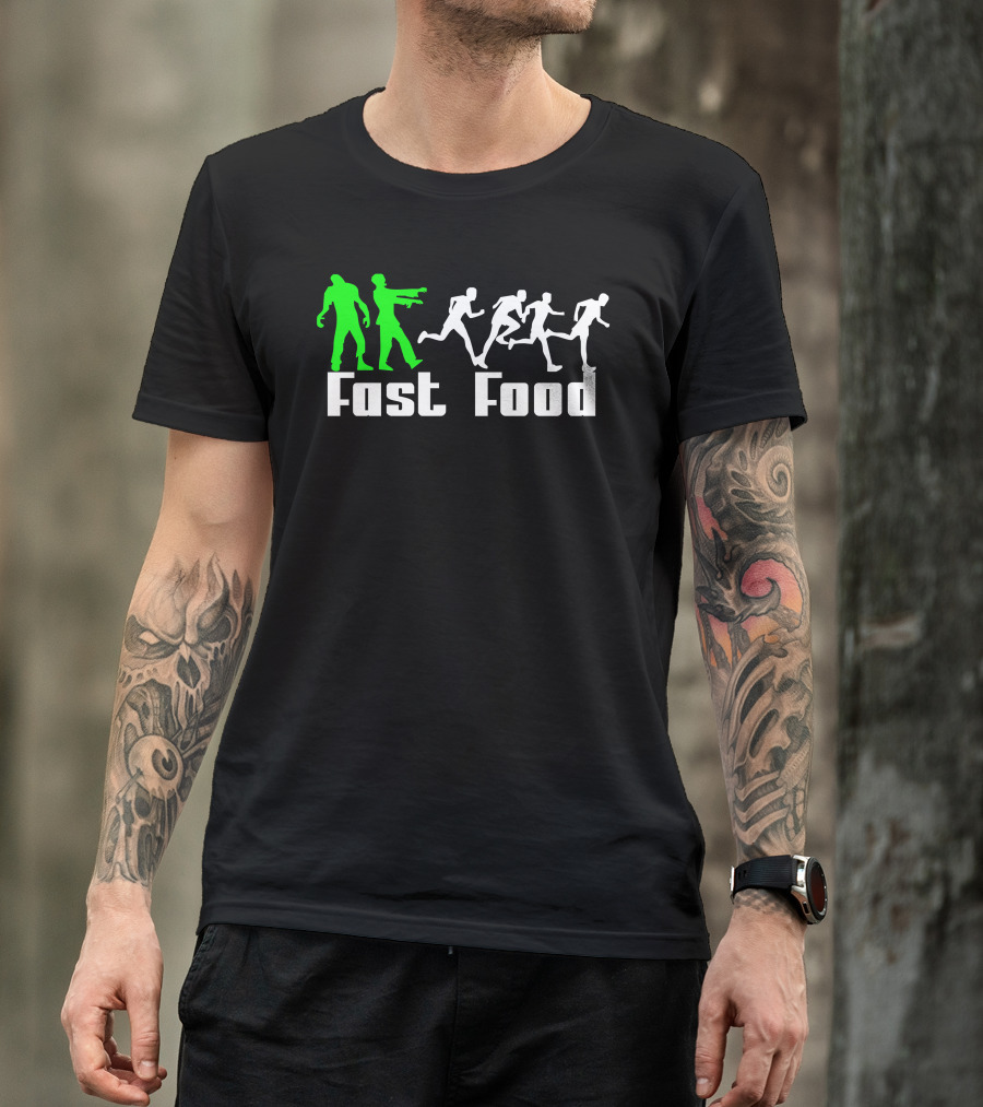 Fast Food Zombies Chase Running Humans T-Shirt