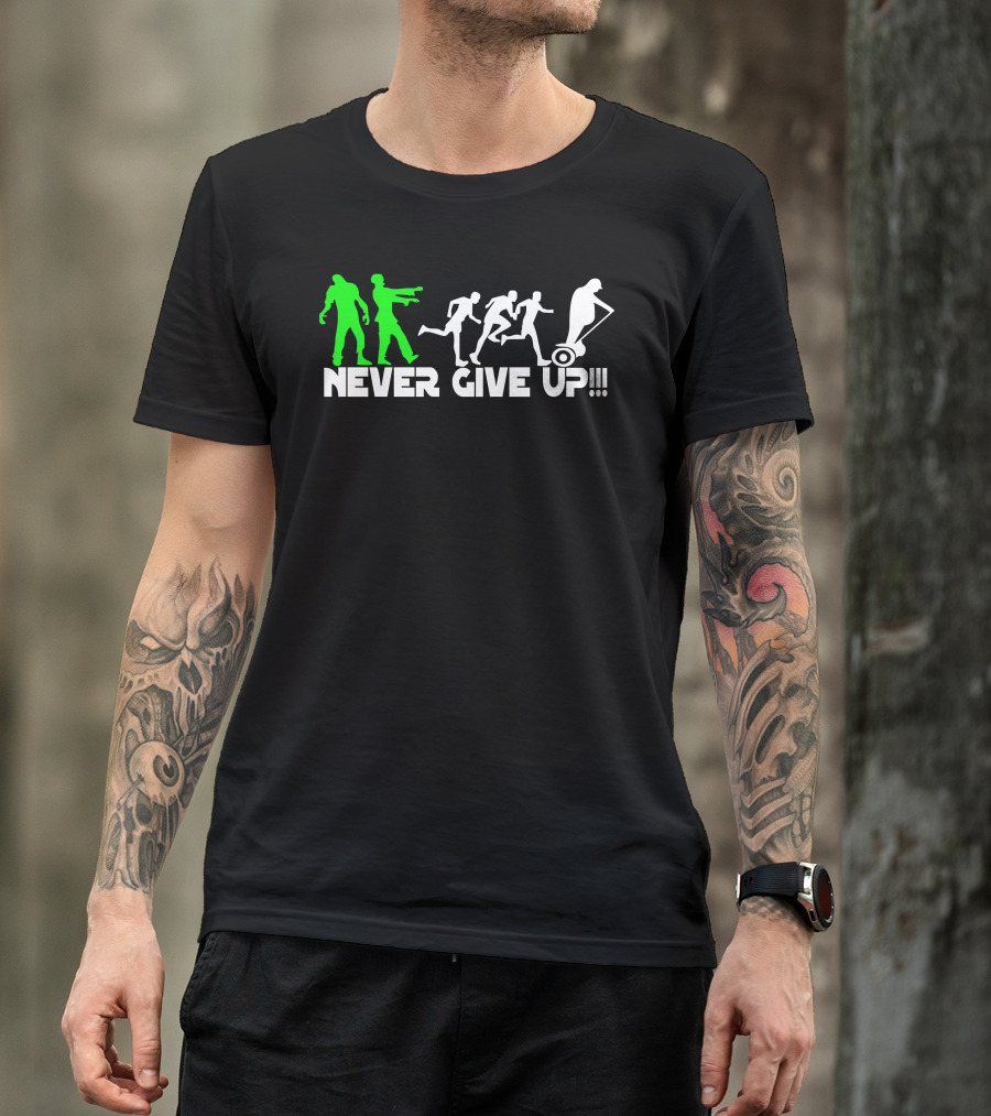 Zombie Never Give Up Fun Running Chase With Mower T-Shirt