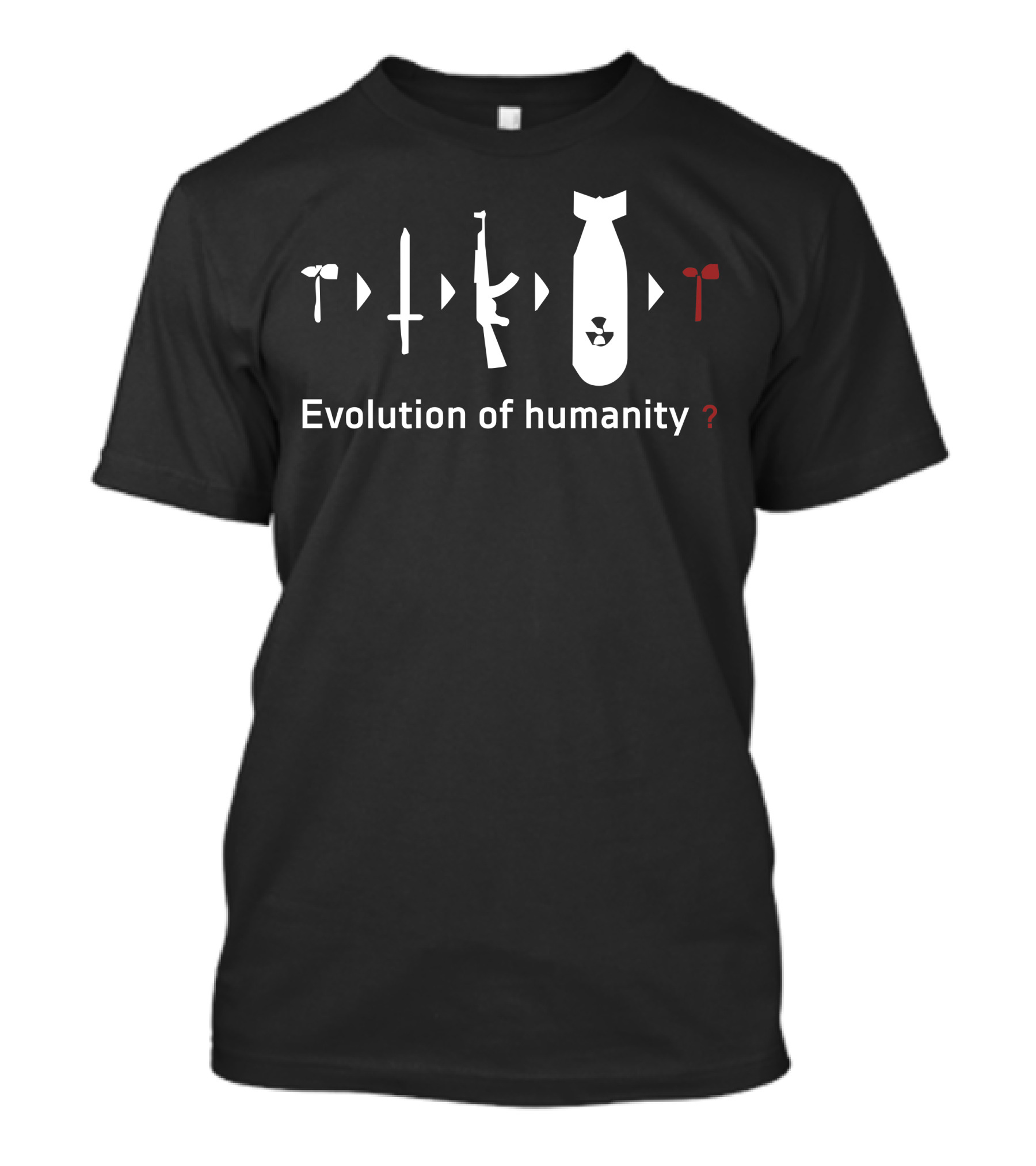 Funny Darwin Evolution Of Humanity Military Army Warfare Icons Evolving Into Bomb With Question Mark T-Shirt