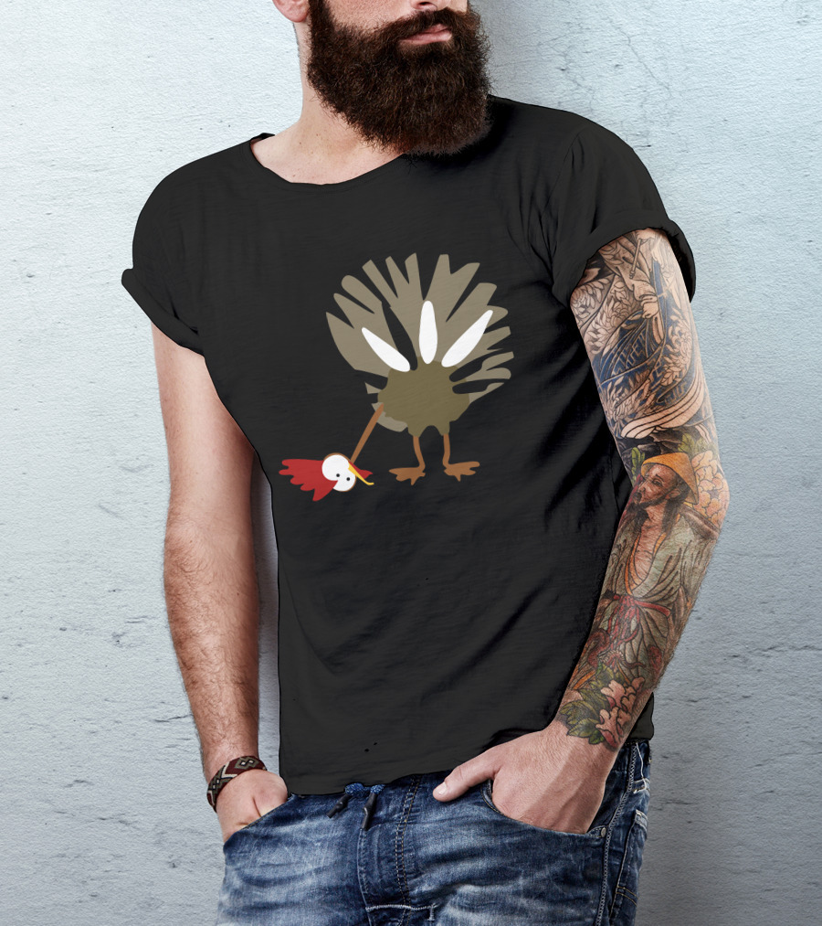 Gobbles Beard Upside Down Turkey Cartoon T-Shirt