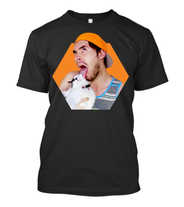 Holasoygerman Licking Cat Hexagonal Photo Orange Hat Tank Top T-Shirt