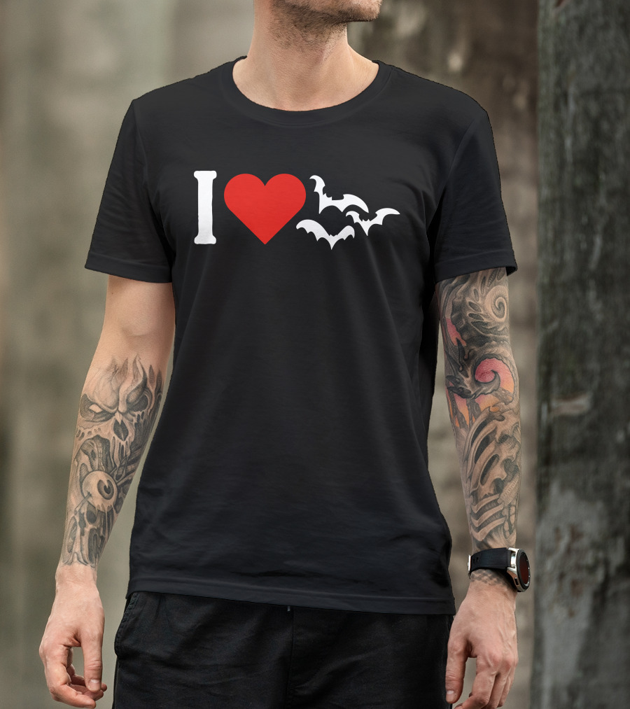 I Love Heart And Bat Silhouette For Dark T-Shirt