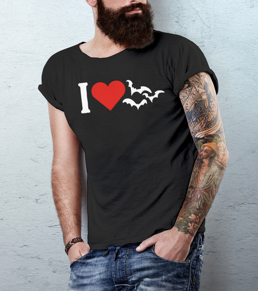 I Love Heart And Bat Silhouette For Dark T-Shirt