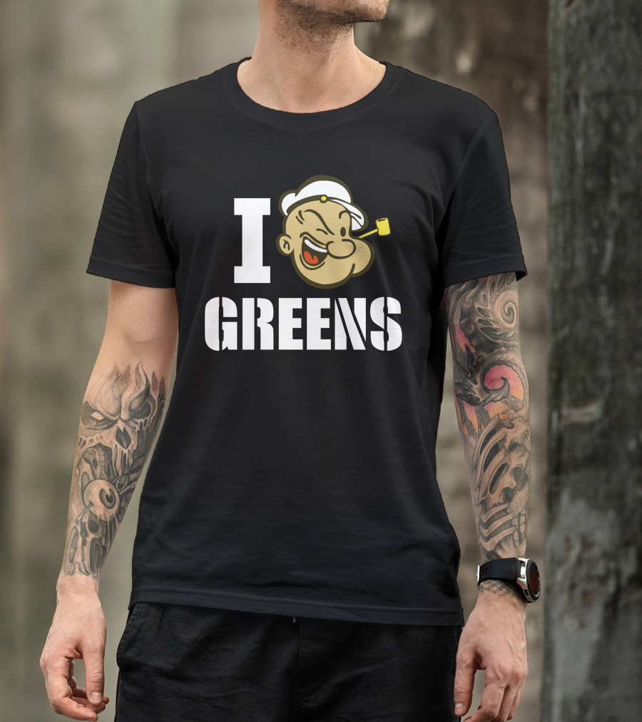 I Popeye Greens Cartoon Character Winking Pipe Navy Sailor T-Shirt