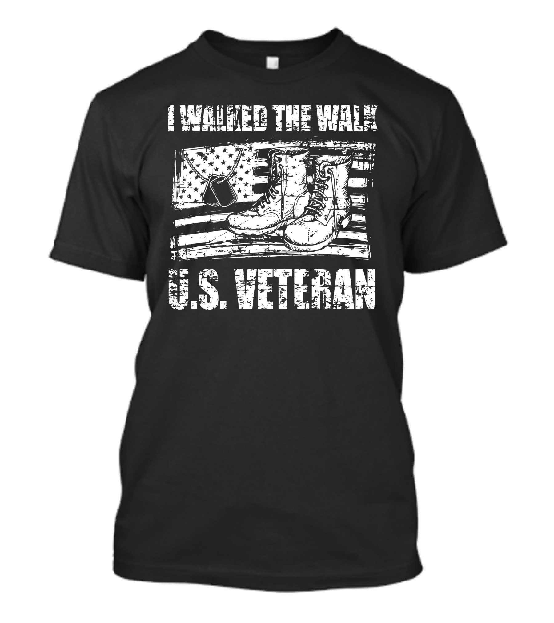 I Walked The Walk US Veteran Boots Dog Tags American Flag T-Shirt