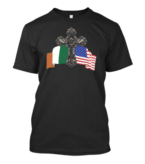 Celtic Cross Irish And American Flags T-Shirt