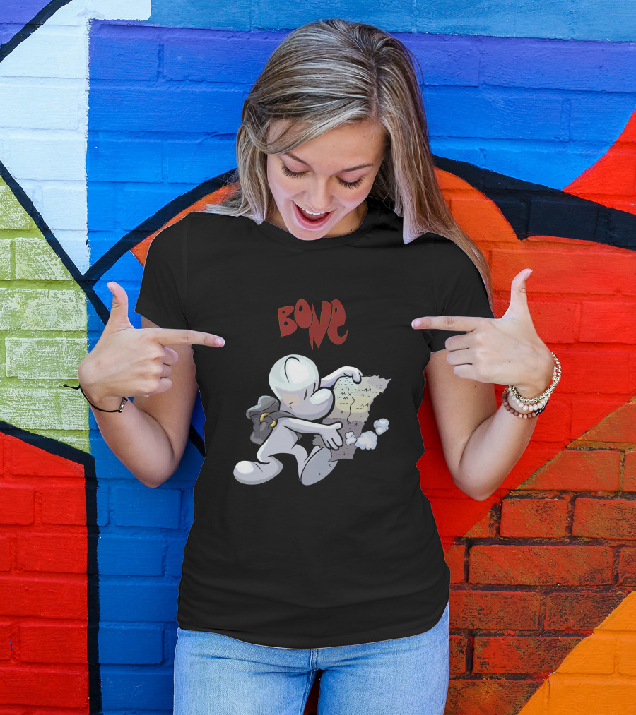 Bone Comic Character With Backpack And Map Adventure T-Shirt