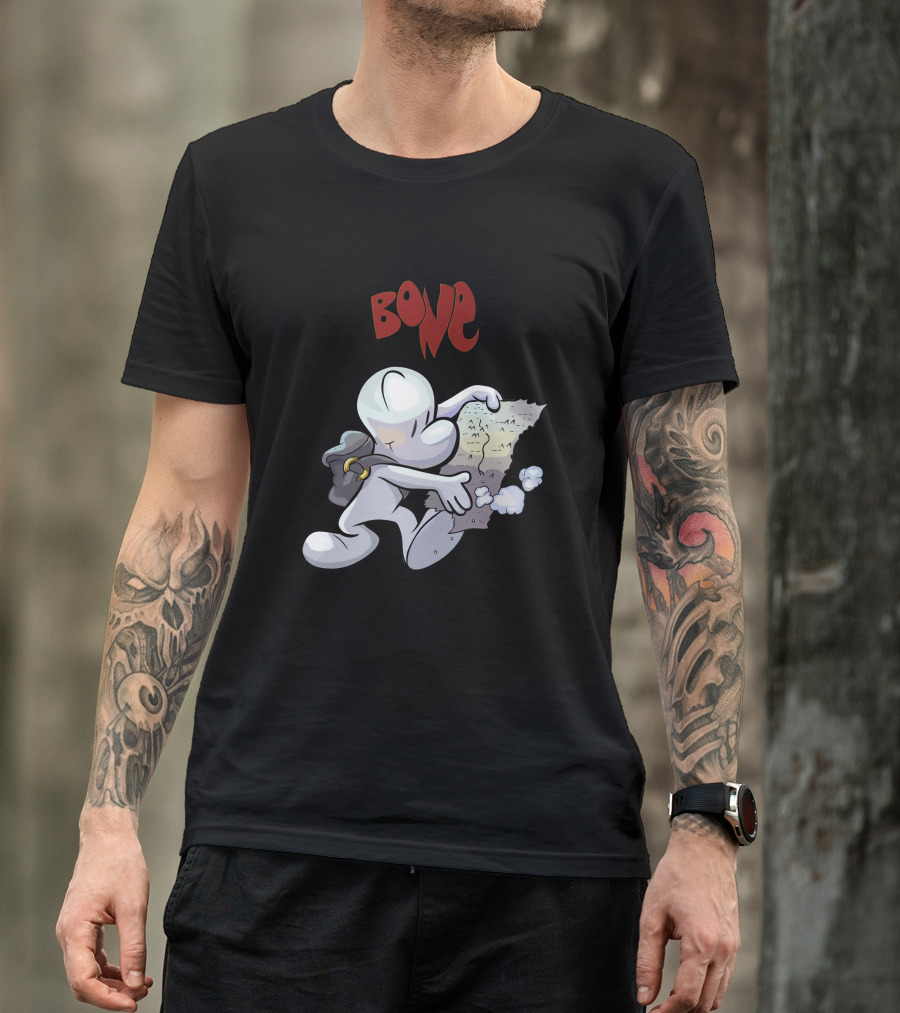 Bone Comic Character With Backpack And Map Adventure T-Shirt